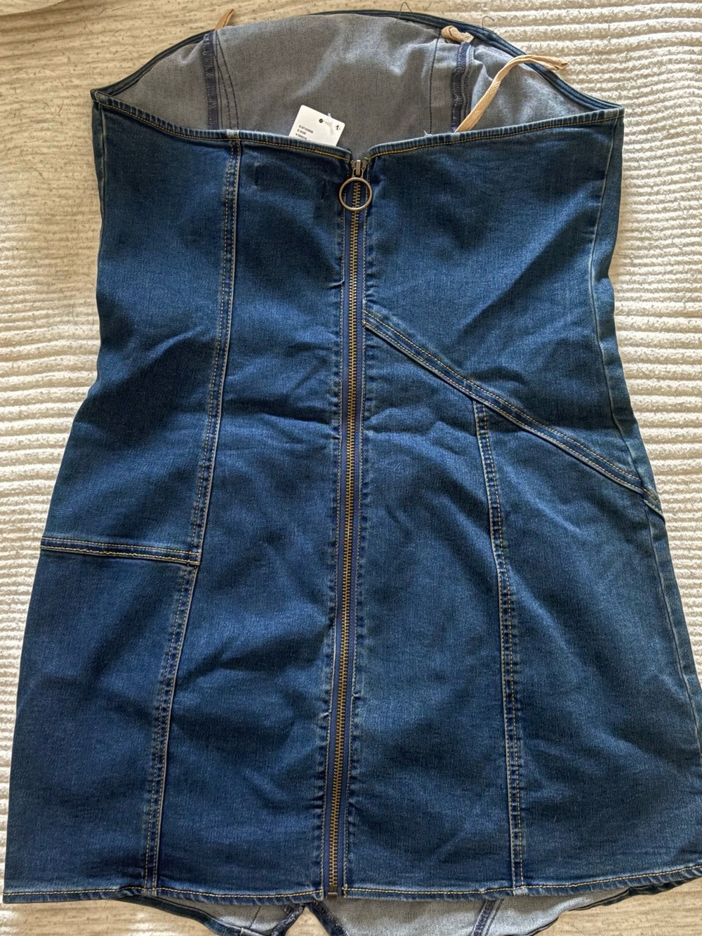 Denim Strapless Mini Dress with zipper back detail - Picture 2 of 3